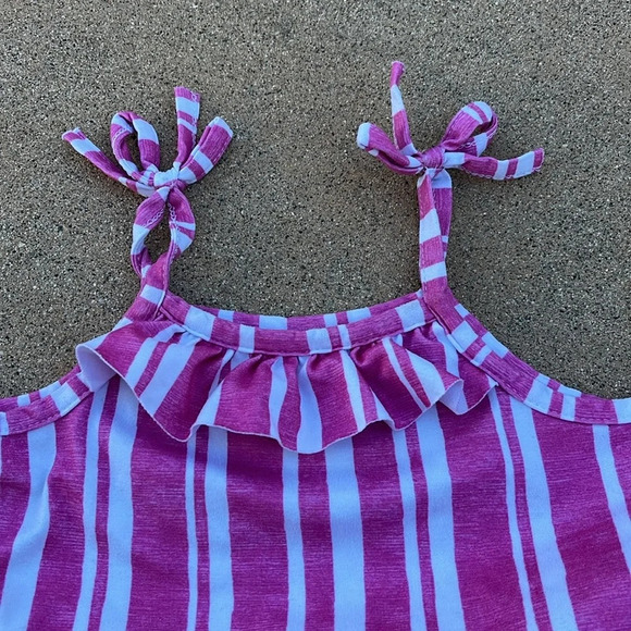 Tommy Bahama Girls 4T Striped Dress Tiered Ruffles Pineapple Pink White Tank - Picture 3 of 6